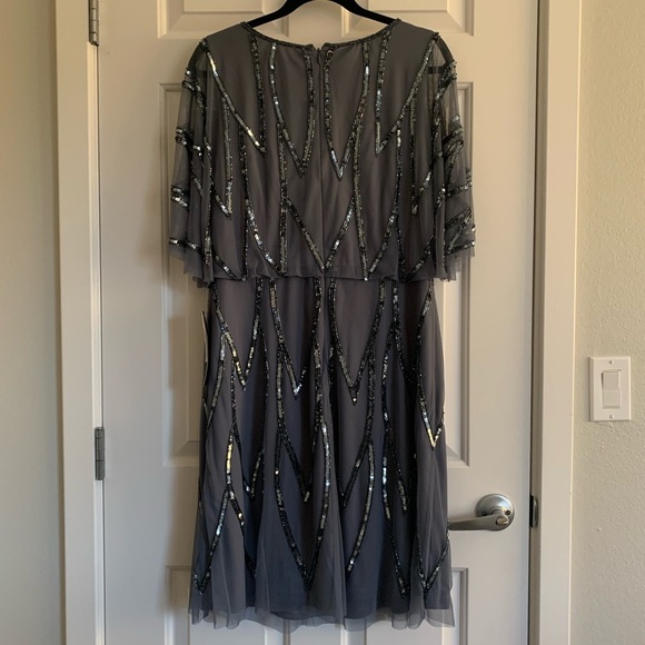 Adrianna Papell Studios Beaded Mesh A-Line Dress - Size 14 - Dusty Blue - NWT - Picture 5 of 10